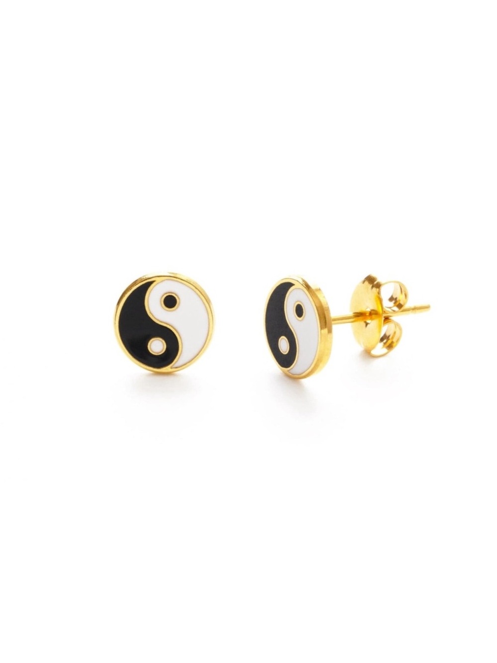 Madewell Gold Black White Yin Yang Circle Stud Earrings Hypoallergenic Titanium